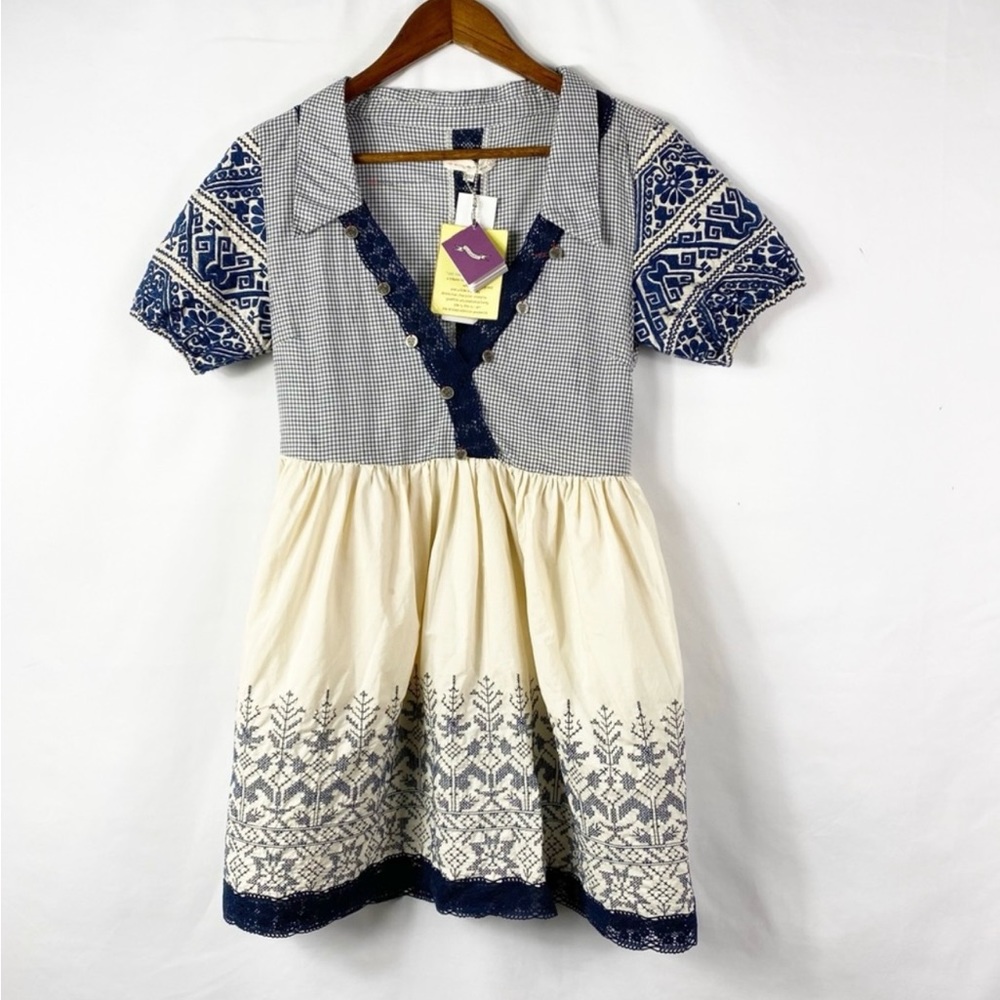 Odd Molly Blue and Cream Patterned Mini Dress